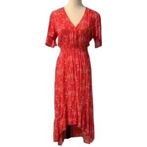 Abel the Label V-Neck Flower Bomb Dress •S• Floral Anthropologie Hi Low Midi